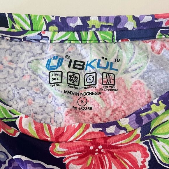 IBKUL Larisa Print Top Crew Neck Long Sleeve UPF 50+ Hydrangea Floral Mesh Small - Picture 9 of 10